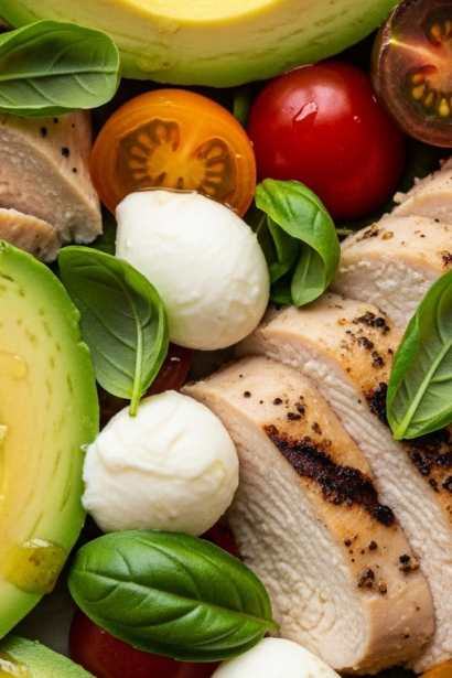 Healthy Grilled Chicken & Avocado Caprese Salad Delight: Savor Summer