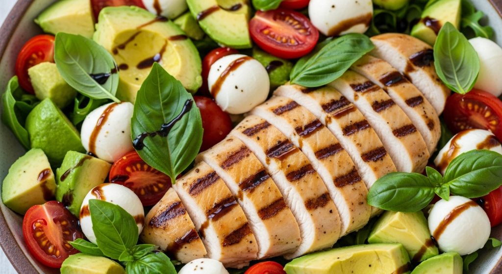 Healthy Grilled Chicken & Avocado Caprese Salad Delight: Savor Summer