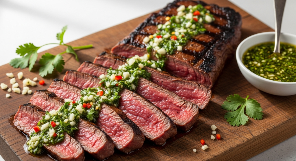 Irresistible Savor Grilled Flank Steak with Zesty Chimichurri Sauce