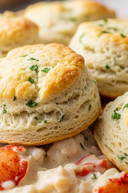 Savor Delicious Lobster Pot Pie Topped with Herby Tarragon Biscuits