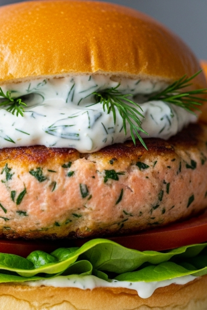 Savory Salmon Burgers with Refreshing Dill Yogurt Sauce