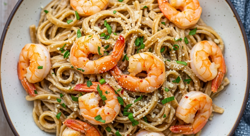 Savory Skinny Shrimp Alfredo with Whole Wheat Pasta: Light & Lush