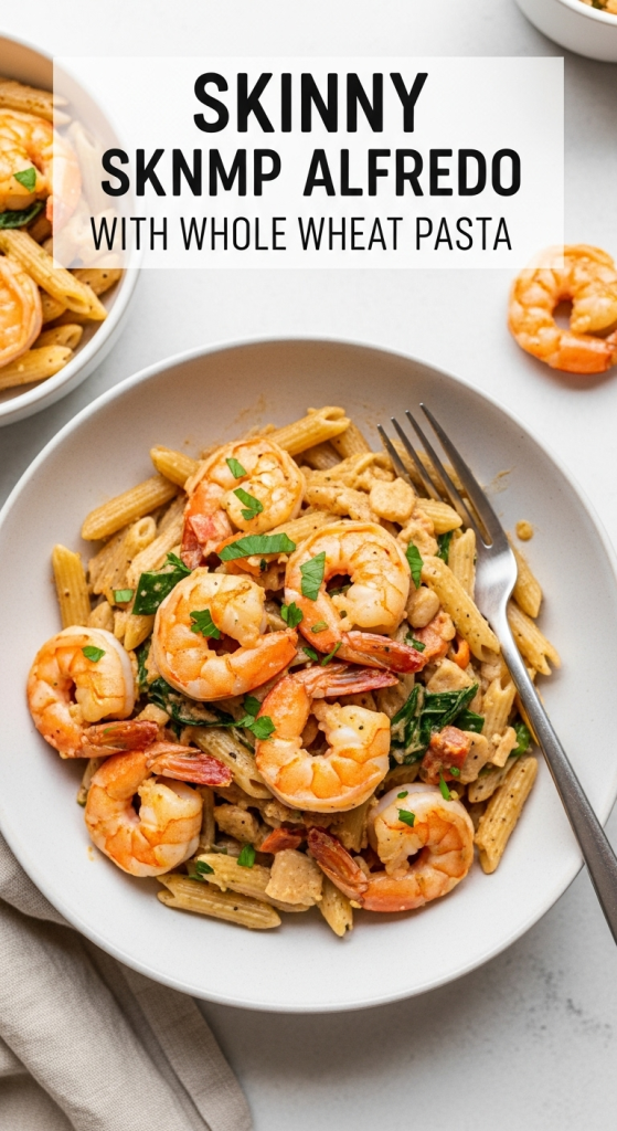 Savory Skinny Shrimp Alfredo with Whole Wheat Pasta: Light & Lush