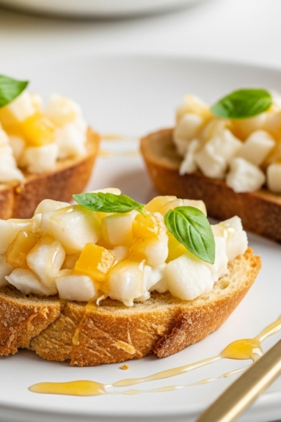 Sweet & Savory Asian Pear Gorgonzola Crostini with Honey Drizzle