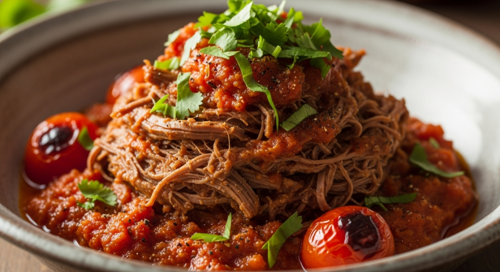 Best Tender Shredded Beef Simmered in Spiced Tomato Bliss