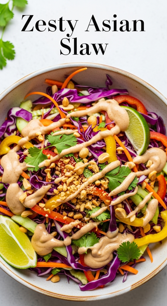 Zesty Asian Slaw with Creamy Peanut Lime Dressing Delight