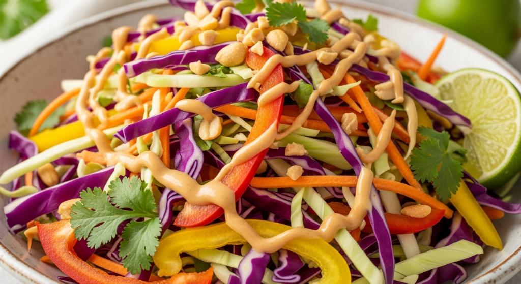 Zesty Asian Slaw with Creamy Peanut Lime Dressing Delight