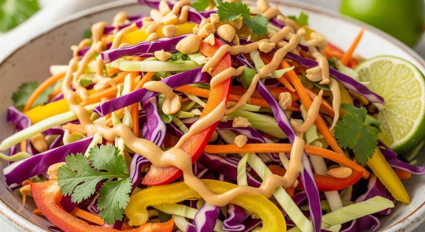 Zesty Asian Slaw with Creamy Peanut Lime Dressing Delight