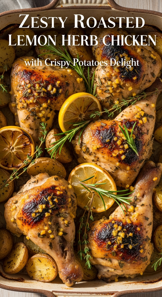 Zesty Roasted Lemon Herb Chicken with Crispy Potatoes Delight