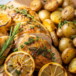 Zesty Roasted Lemon Herb Chicken with Crispy Potatoes Delight