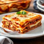 طبق لاسنـيا كلاسيكي بطبقات ريـكوتا وصوص اللحم الشهي، مع طبقات غنية ولذيذة.