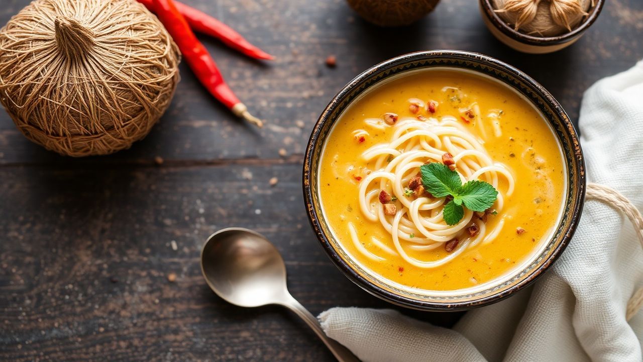 شوربة نودلز كاري جوز الهند الكريمية الدافئة، لتعزيز الحواس في ليلة باردة