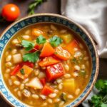 وعاء شوربة الشعير والخضار، دافئة ومغذية، بلقطة شهية وصحية للمذاق اليومي