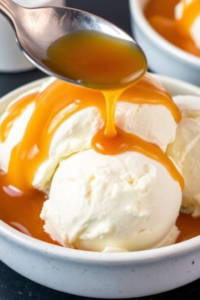 صوص كراميل مملح إيريسيبل ينسكب فوق آيس كريم، مغطّى بطعم لا يقاوم وسكّرية.