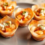 كؤوس سوشي كاني محشوة بالسرطان الحار، طبق بحر ناعم ولذيذ.