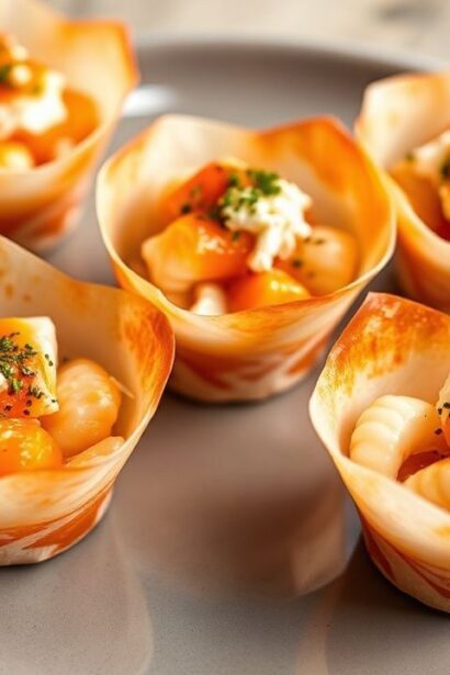 كؤوس سوشي كاني محشوة بالسرطان الحار، طبق بحر ناعم ولذيذ.