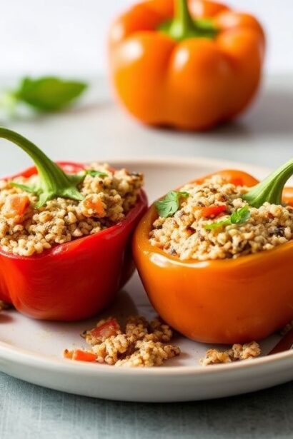 فلفل إيطالي محشي بالكينوا، دافئ وشهي وملفوف بخضار طازجة، وصفة مطمئنة للمدونة