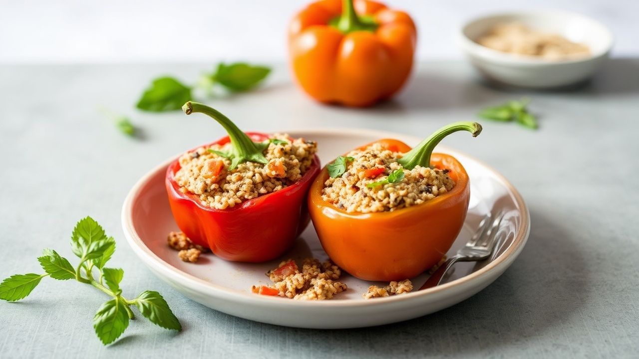 فلفل إيطالي محشي بالكينوا، دافئ وشهي وملفوف بخضار طازجة، وصفة مطمئنة للمدونة