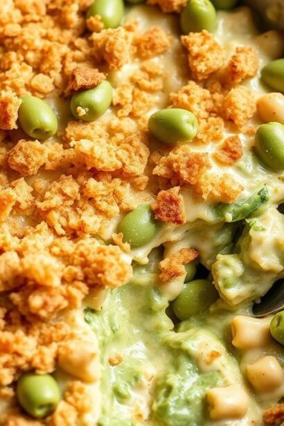 طبق غرين بين كاسيرول كريستلي مع صوص كريمي وبصل مقرمش يضفي سحرًا لذيذًا