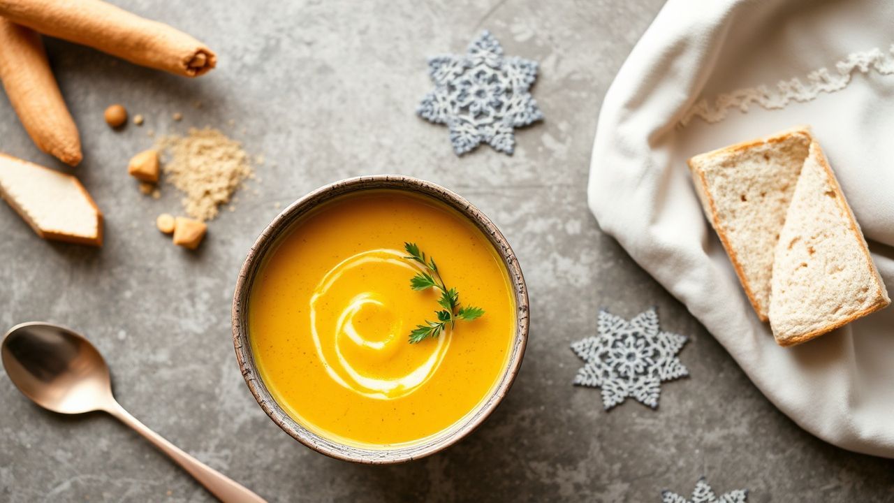 حساء عدس بالكرّاميل والزنجبيل بالزعفران الذهبي، شهي ومغذٍ بنكهة سوبرفوود تركوريم.