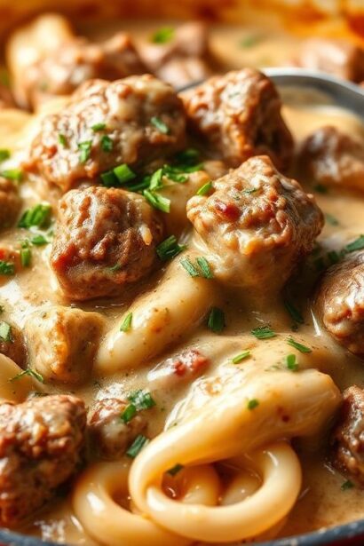 مرق كريمي بيلاف بزيت واحد في قدر واحد لعشاء سريع “20-Minute One-Pot Beef Stroganoff Delight”