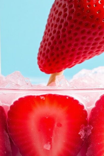 حلوى الفراولة المجمّدة الجذابة: برودة تَروّح وطعم يبهج—وَرَدَة منسجمة تضيف متعة لا تُقاوَم