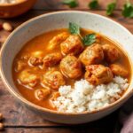 حساء الفول السوداني الغاني الغني مع دجاج طري، يقدم ساخنًا في وعاء كبير دافئ