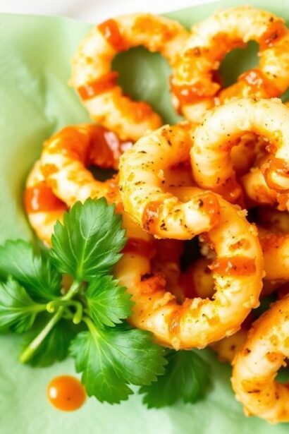 كالاماري مقلي مقرمش مع صوص مارينارا حار لاذع زينتي، طبق شهية لذيذ.