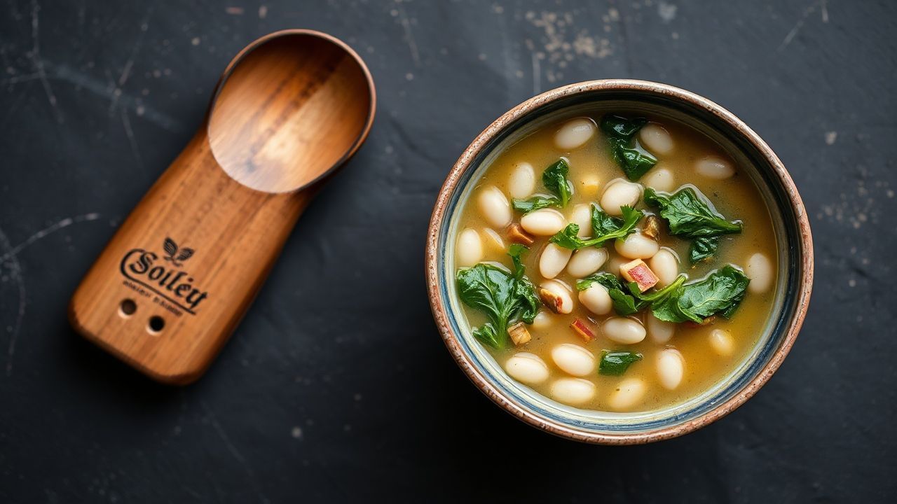 حساء الفاصوليا البيضاء والكرنب الشهية، طبق مغذٍ ودافئ مع نكهة غنية.