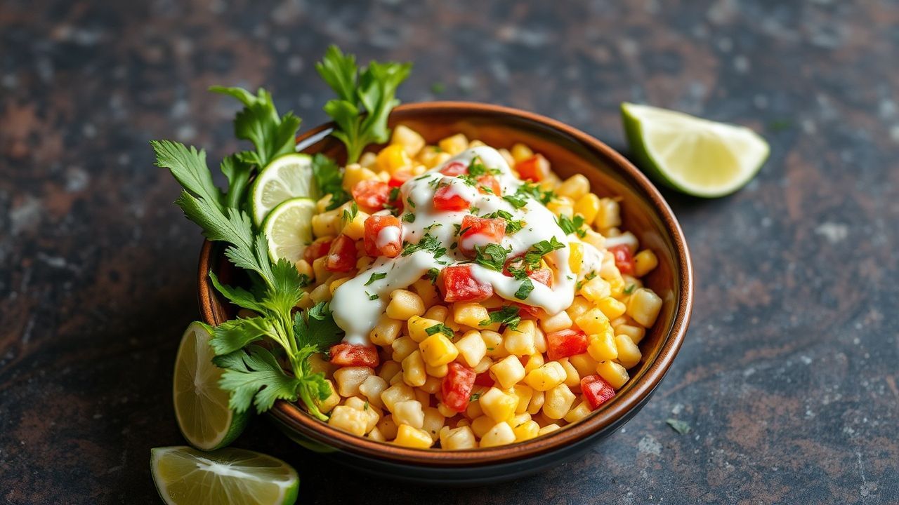 سلطة ذرة مكسيكية شيبيس (إسكريتس) زبيانية وصحية مع صلصة ورشات فلفل وليمون