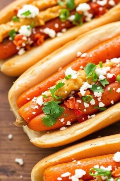 كرات جزر على شكل “هوت دوج” مع جميع الإضافات، دون أي لحم