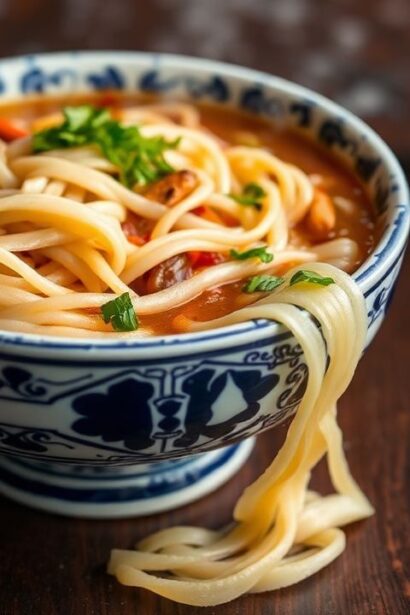 وعاء معكرونة دان دان سيتشوان حارة مع صوص كريمي ولمسة بهارات، لا تُقاوم.