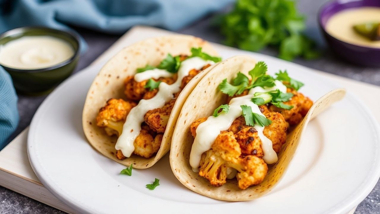 صور تورتيا مع قرنبيط محمّص وشرائح مع صلصة شيبوتلي آيولي حارة، لذيذة جدًا