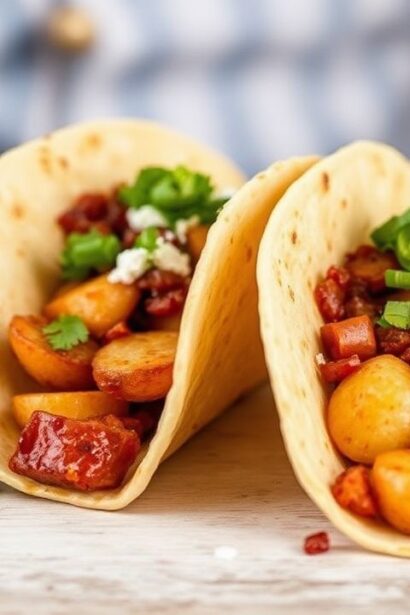 تacos فطور شوريزو وبطاطا شهية تحت شمس الصباح في أجواء “Sunrise Fiesta”.