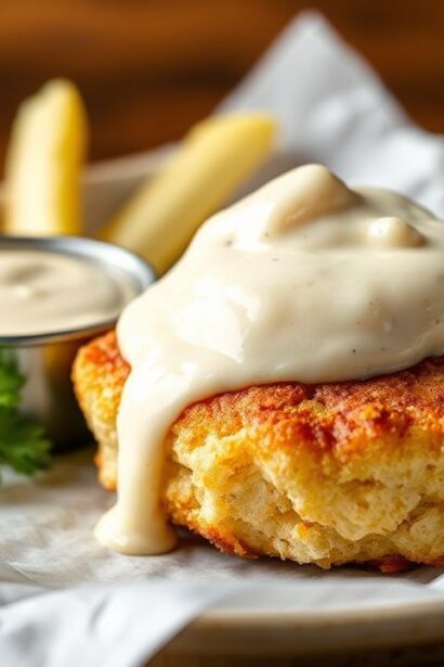 كعكات سرطان على الطريقة الميريلاندية تُقدَّم مع صوص التارتار الكلاسيكي.