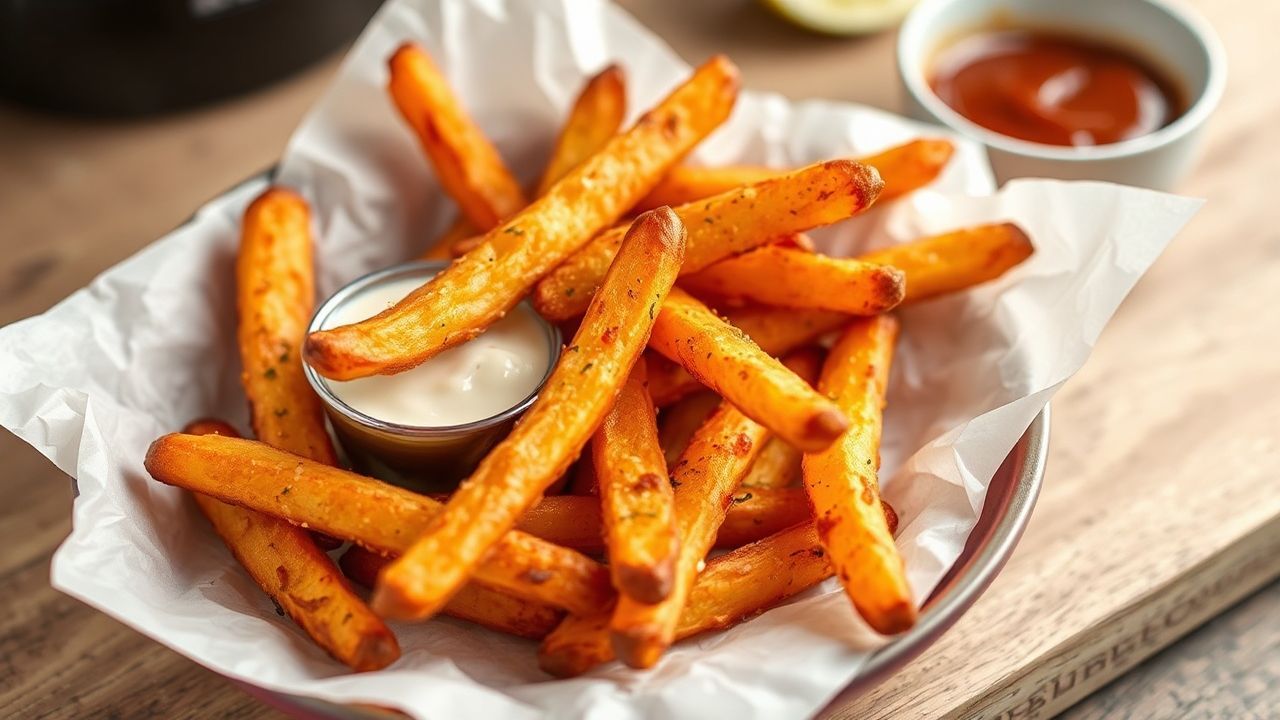 صورة لشرائح بطاطا حلوة مقرمشة بالفرن الهوائي، بحث عن الكمال في القرمشة.