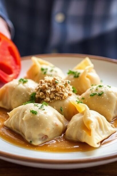 طبق بانصوتّي كريمي مع صلصة نوتسية ليغورية، “The Best Pansotti in Salsa di Noci”.