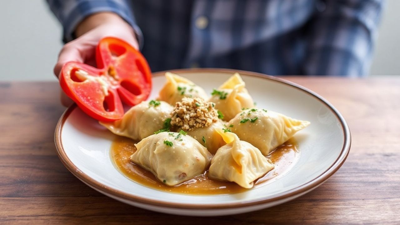 طبق بانصوتّي كريمي مع صلصة نوتسية ليغورية، “The Best Pansotti in Salsa di Noci”.