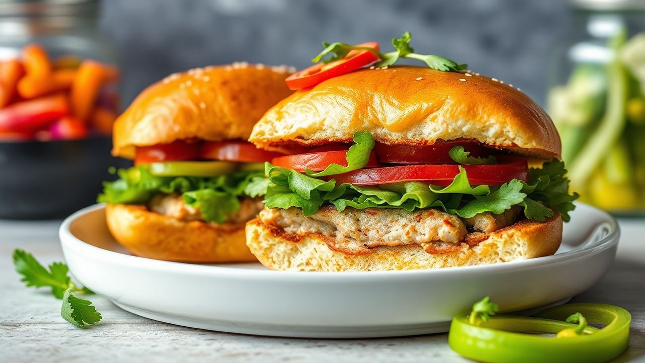 برغر ديك رومي مستوحى من بان مي صحي مع خضار مخللة زِستي