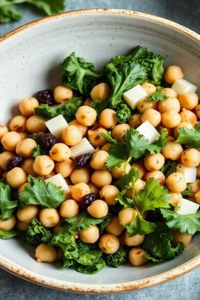 وعاء متوسطي سهل بحمص وكالي، نكهات مشرقة ومنعشة في صورة جذابة.