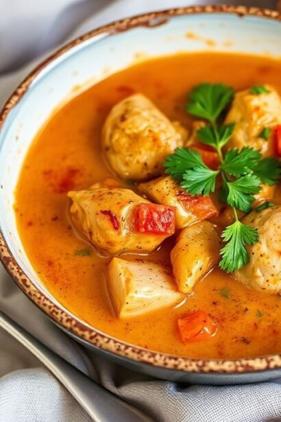 حساء الدجاج بالبابريكا الكريمي المخملي، وليفوتي—غني ودافئ وملمس ناعم.