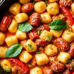 وجبة نيّة واحدة من نوقشي مع نقانق وفلفل رومي، وصفة ساحرة لذيذة في مقلاة واحدة