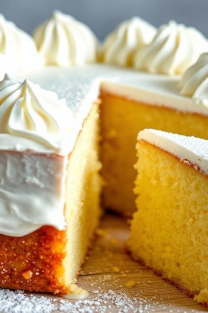 كعكة ليمون-ريكوتا مشرقة وحمضية، رشة زينة لامعة على سطحها، وصفة لذيذة