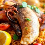 طبق بايلّا إسباني أصيل من المأكولات البحرية والدجاج، رحلة تذوق شهية.