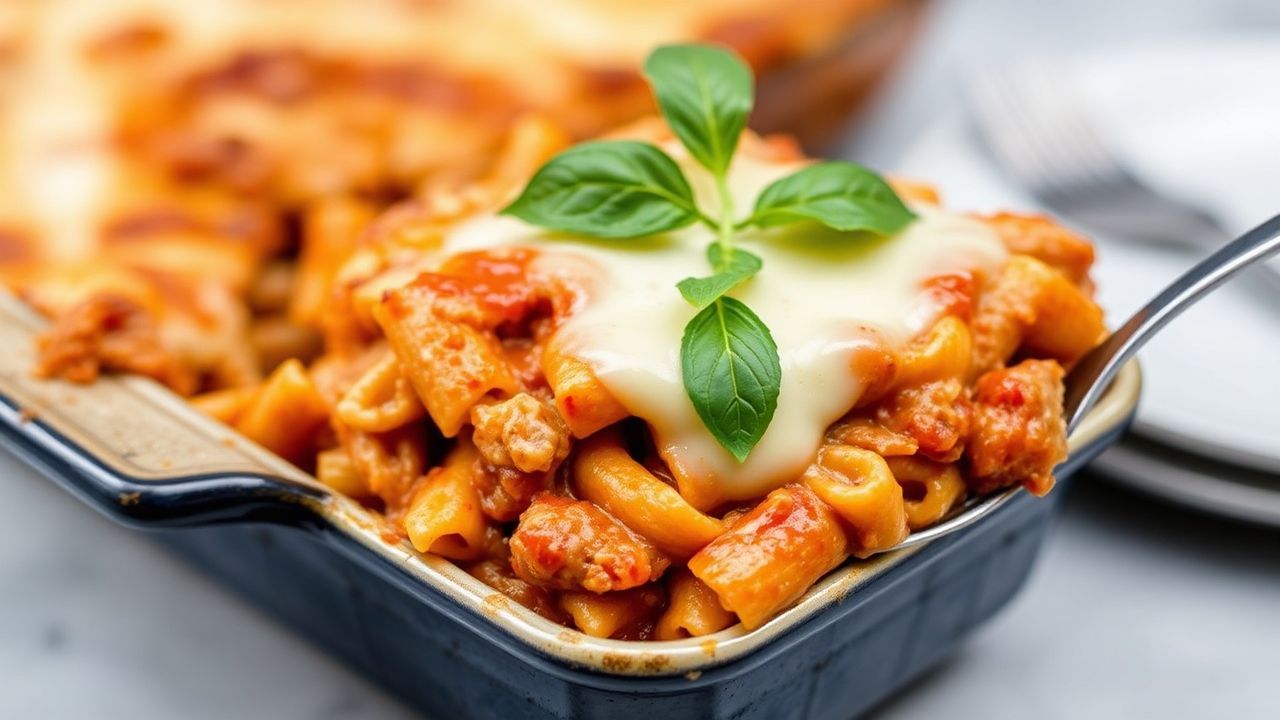 صورة زِتّي مخبوز بالجبن والمرتديلا الإيطالية مع صوص غني، لقمة شهية وتذوق savor