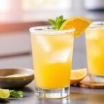 كأس مانجو تاجين زيزتي حار منعش، يظهر مشروب موكتيل لذيذ بجو عصري، تفاصيل وصفة.