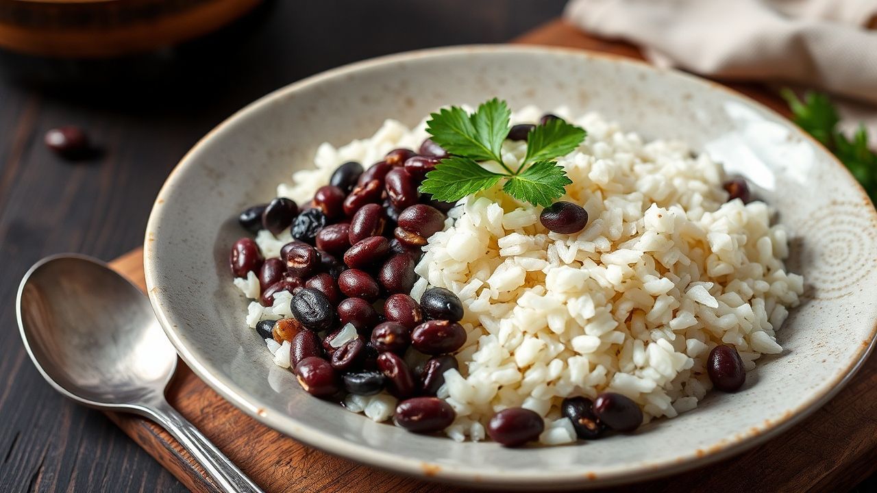 طبق أرز و فاصوليا سوداء شهي بنكهة غنية، طبق أساسي لا يُقاوم للعشاء.