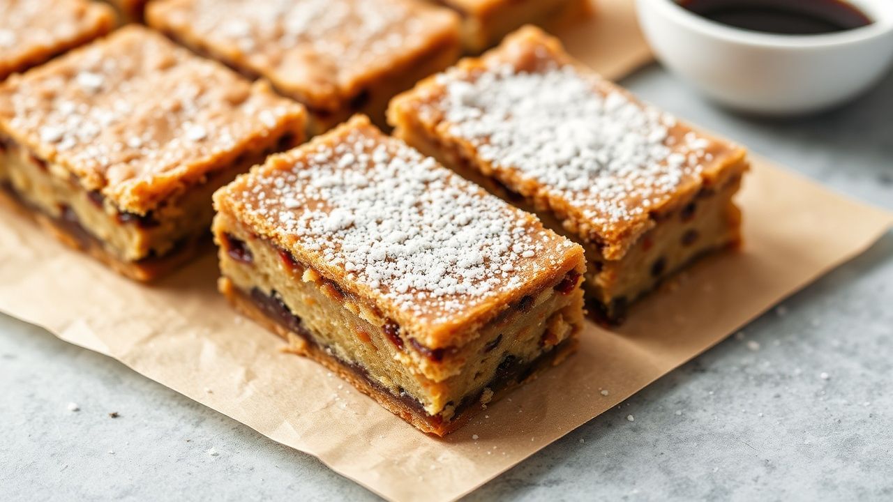 بلوندية ميسو مالحة-حلوة غنية، مكعبات ذهبية مع لمعة كراميل في لقطة شهية.