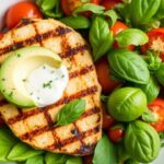 سلطة كبريزي دجاج مشوي وأفوكادو صحية صيفية، لمسة من النضارة والطيب.