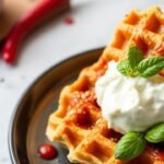 وافل كورنبريد مزخرفة بجبن شيدر وفلفل تشيلي، لقطة شهية بجانب وصفة لذيذة.